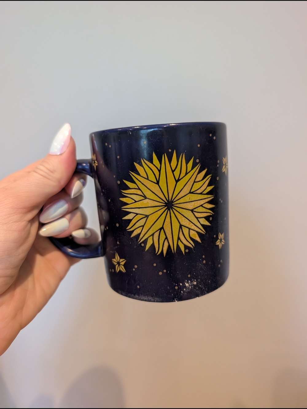 Vintage Celestial Navy Ceramic Mug with Gold Starburst Design